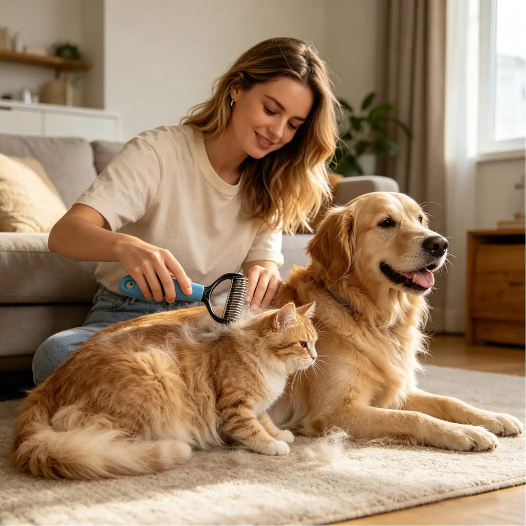Double-Sided Pet Deshedding Brush & Undercoat Rake – Dogs & Cats Pet Grooming Brush Nixie