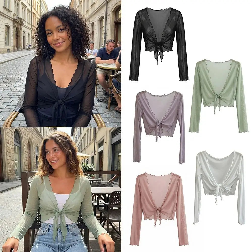 Harajuku Mesh Crop Cardigan Ruffled Sun-Proof Summer Jacket Mesh Crop Cardigan Nixie