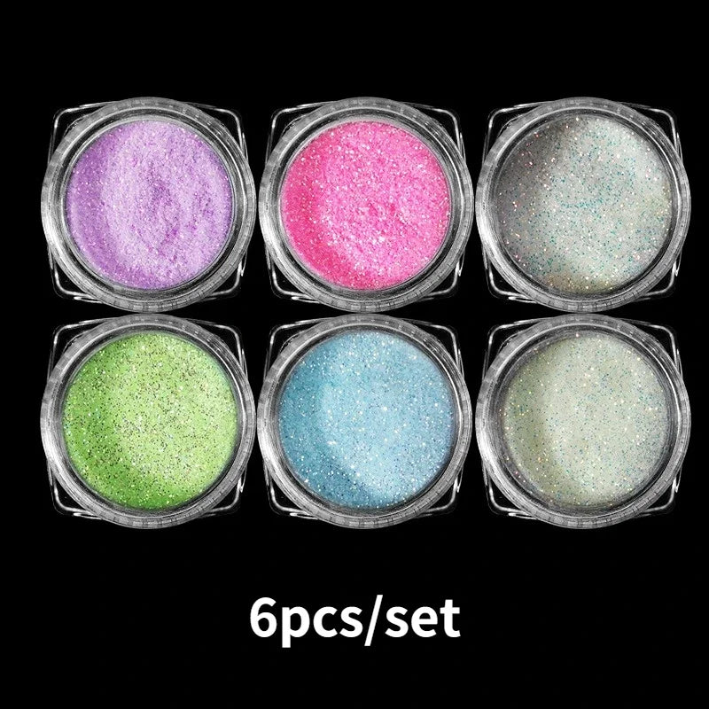 6-Color Glow Nail Glitter Powder Set – Sparkling DIY Manicure Nail Glitter Powder Nixie 6pcs
