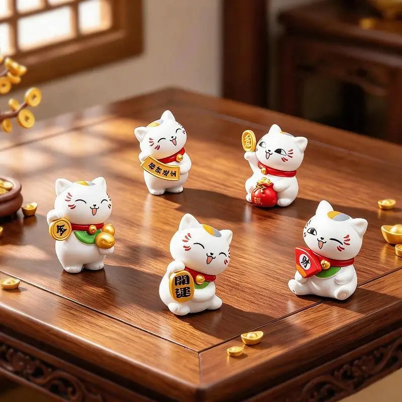 Mini Lucky Cat Figurines 6 PCS Set – Desk & Home Decor Decorative Figurine Set Nixie