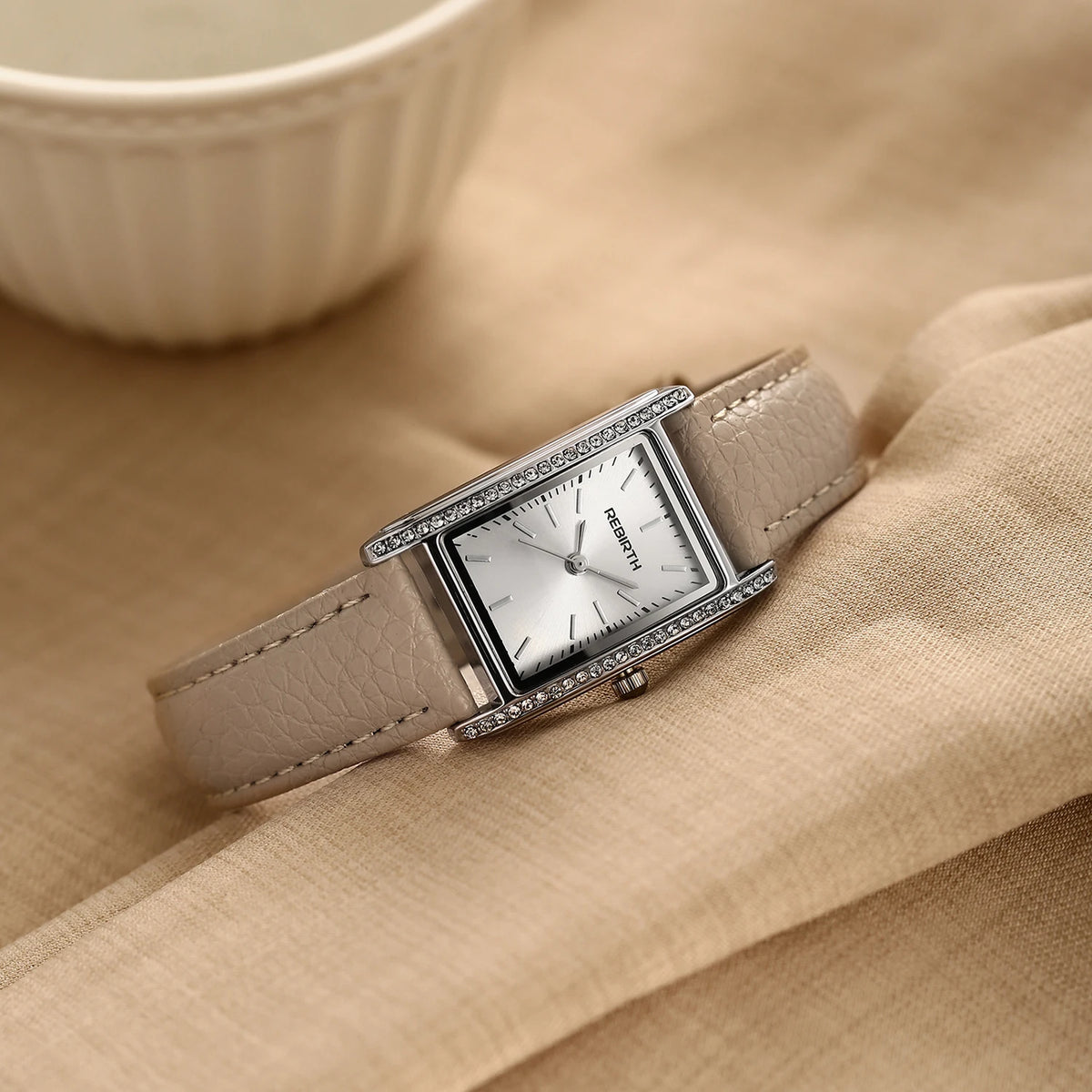 REBIRTH Women's Slim Square Dial Quartz Watch – Leather Strap Women's Quartz Watch Nixie