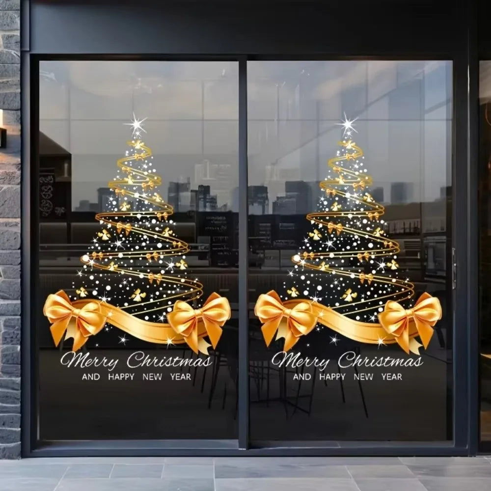 Golden Christmas Tree Window Decals – Self-Adhesive PVC Stickers Window Decal Sticker Nixie