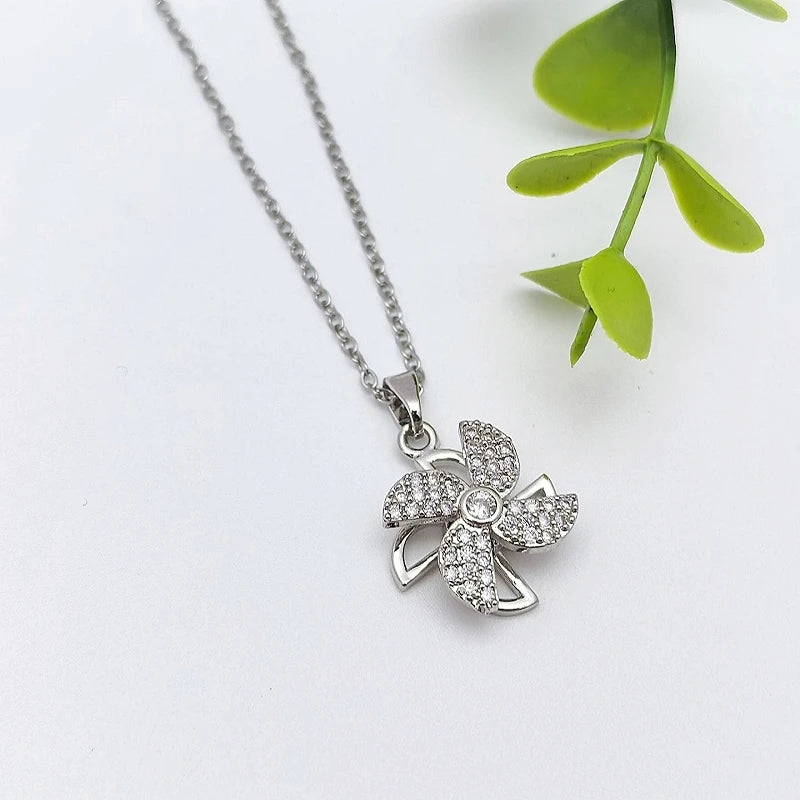 Rotatable Windmill Pendant Necklace | Stainless Steel & Zircon Pendant Necklace Nixie