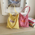 Letter-Striped Tote Bag | Shoulder & Crossbody Nylon Bag