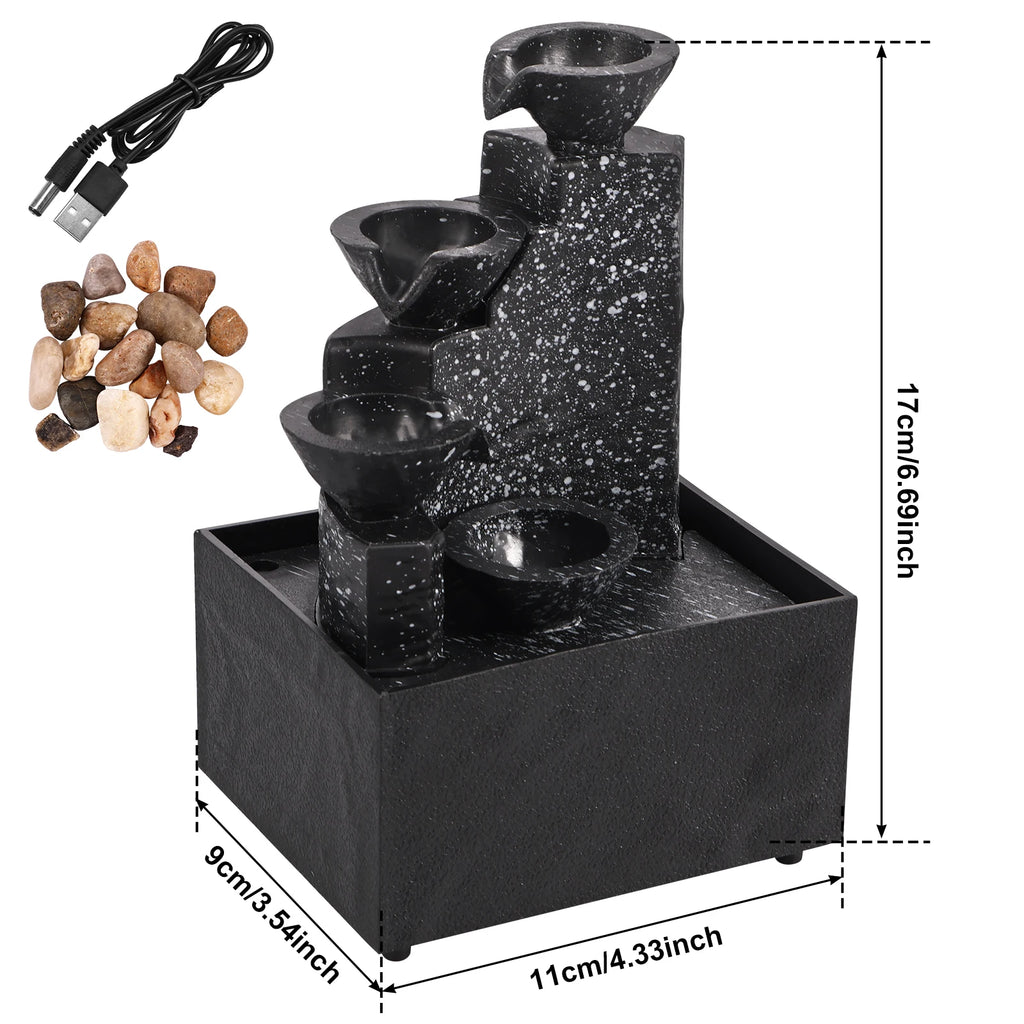 Tabletop Waterfall Fountain with LED Light & Natural Pebbles Desktop Water Fountain Nixie