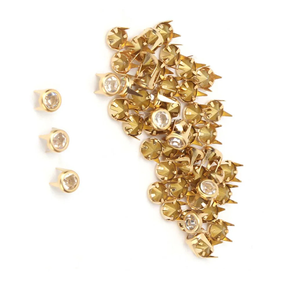 120pcs 6mm Crystal Rhinestone Stud Refills – Gold & Silver Claw Beads Rhinestone Stud Refills Nixie