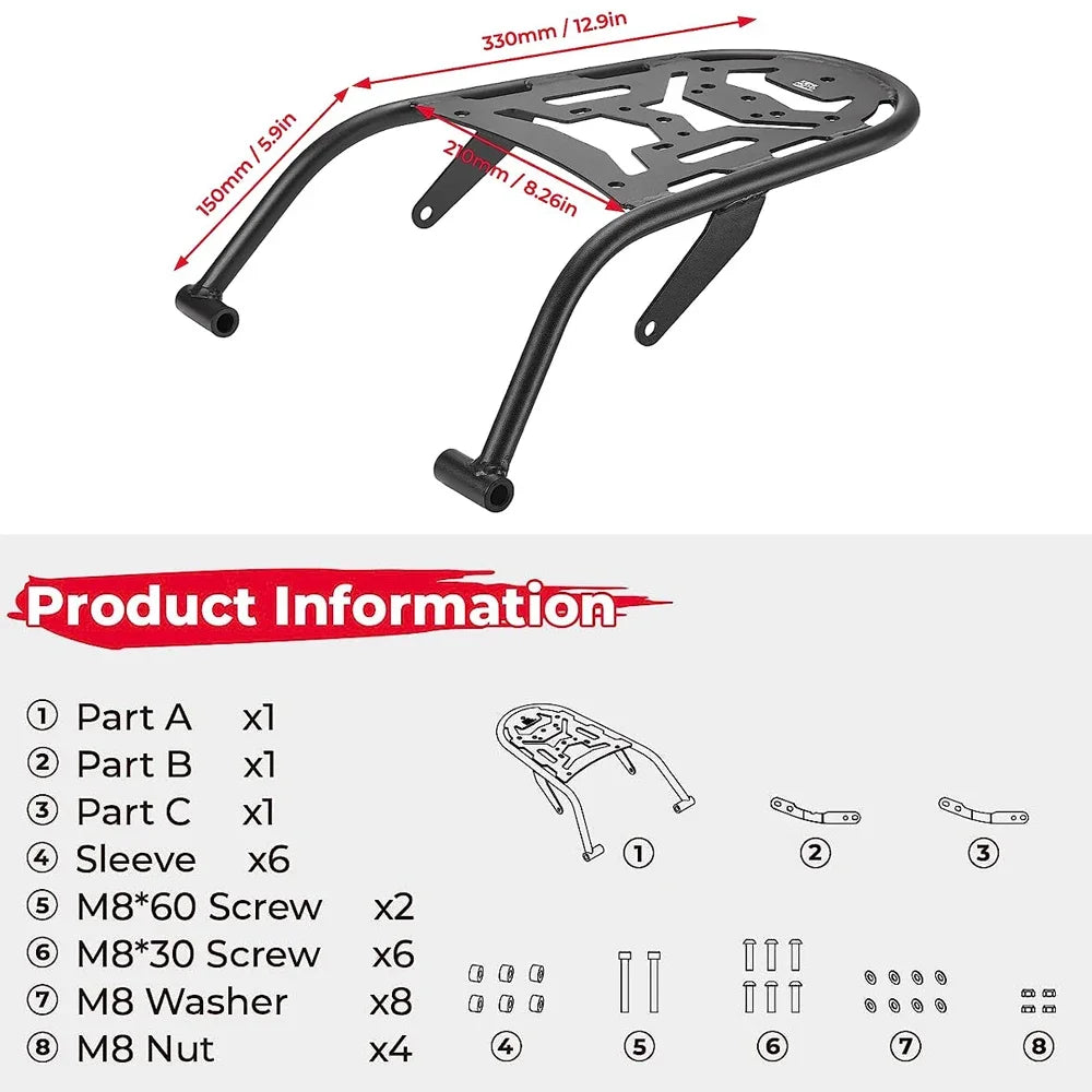 Aluminum Rear Rack for Yamaha XT250 2008-2023 | Cargo Luggage Motorcycle Cargo Rack Nixie black