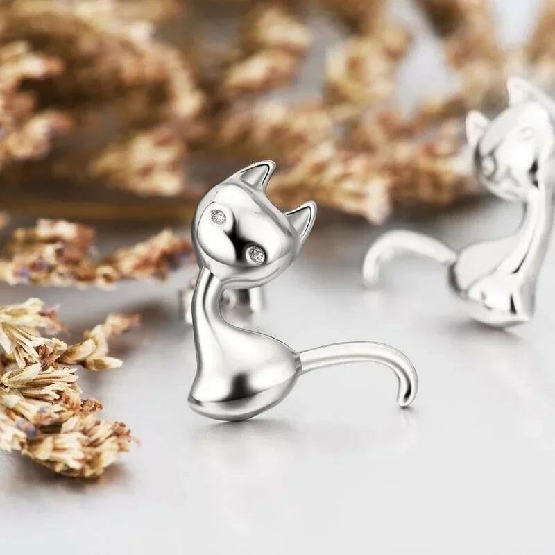 Kitten Stud Earrings – Vintage Glass Cat Design, Silver Plated Stud Earrings Nixie