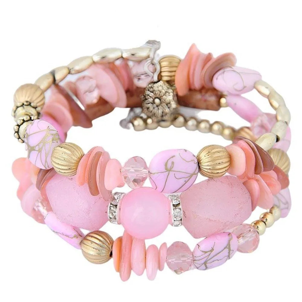 Resin Stone Multilayer Charm Bracelets – Handmade Beaded Bangles