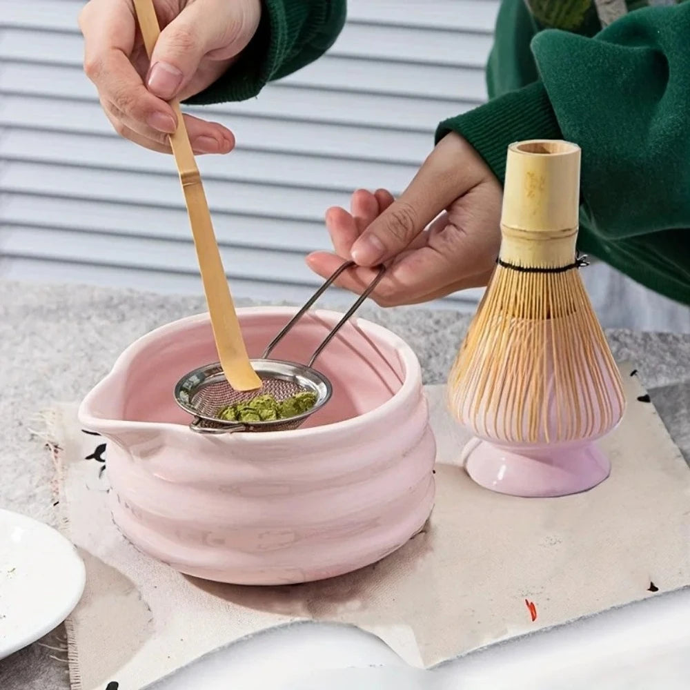 5-Piece Pink Ceramic Matcha Bowl & Whisk Set | Tea Kit Matcha Tea Set Nixie
