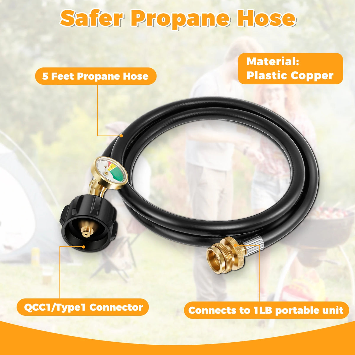 Adjustable Propane Regulator Hose with Gauge – 5FT Braided Propane Regulator Hose Nixie Only pipes 5FT