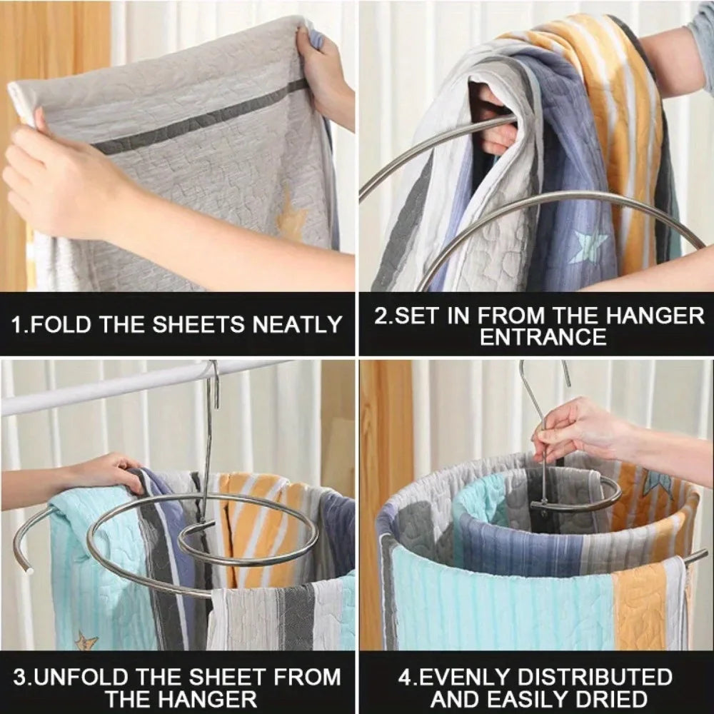 Spiral Stainless Steel Drying Rack for Quilts, Sheets & Clothes
