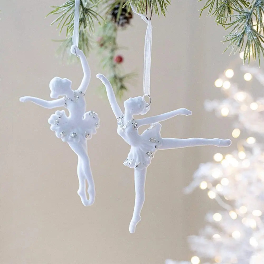 White Christmas Ornaments – Flocking Deer, Wreath & Snowflake Christmas Tree Ornament Nixie