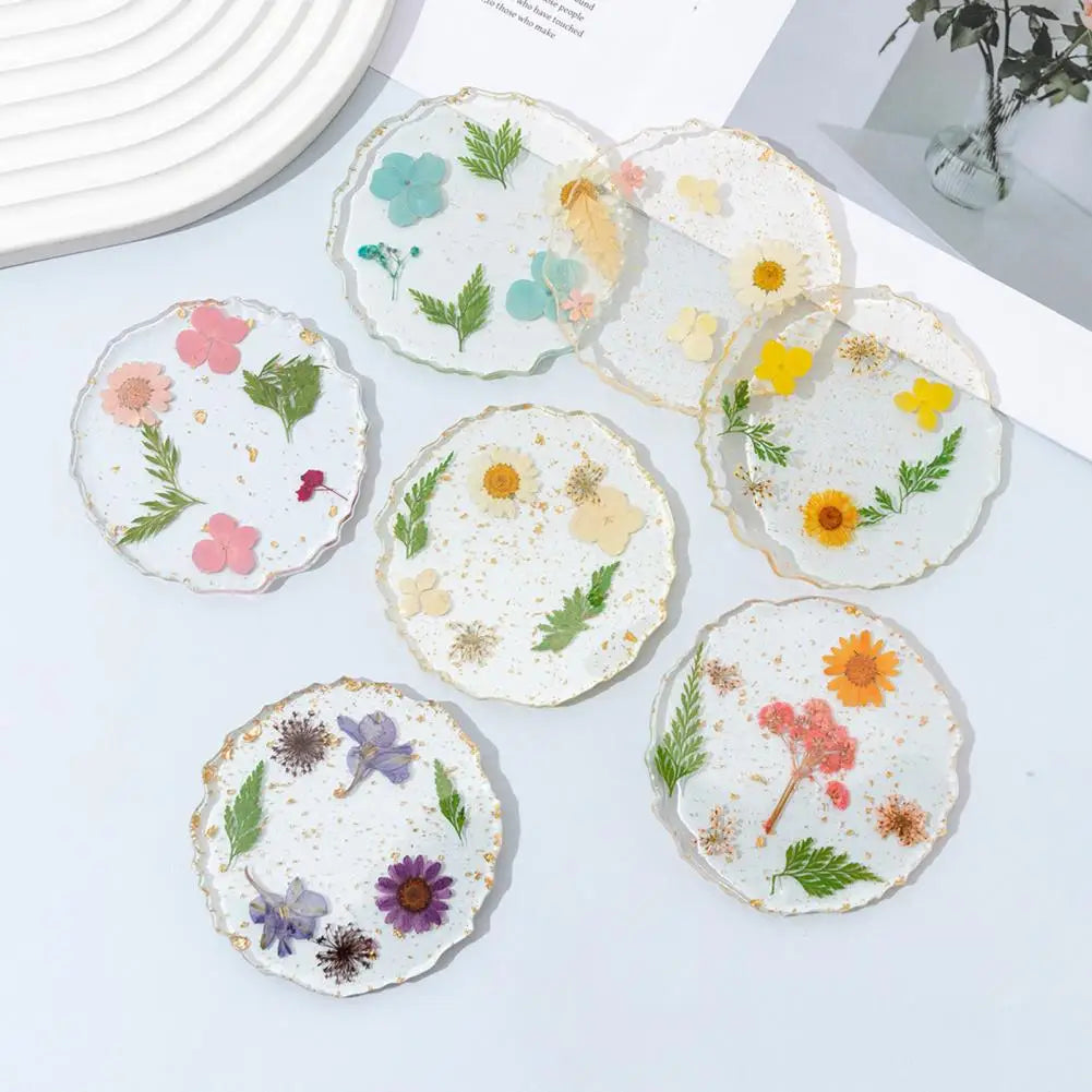 Dried Flower Resin Coaster | Heat-Resistant Gold Edge Cup Mat Decorative Coaster Nixie