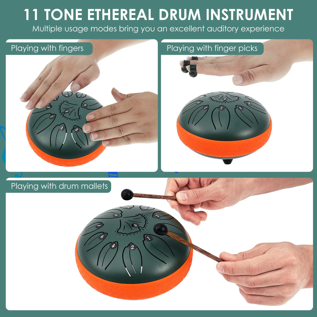Steel Tongue Drum 11-Key Portable Hand Pan – Yoga & Meditation Hand Pan Drum Nixie