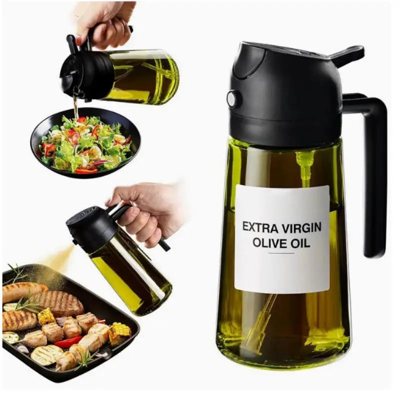 2-in-1 Glass Olive Oil Spray & Pour Bottle | Dark Mist Sprayer Oil Spray Bottle Nixie