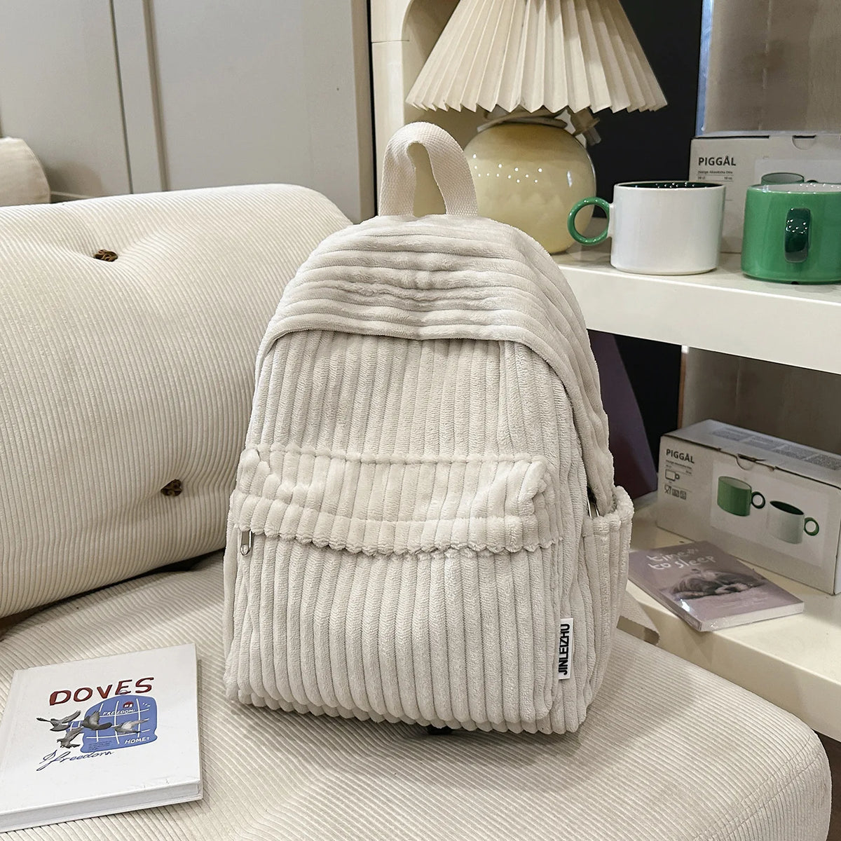 Women's Korean Corduroy Backpack – Stylish School Bag