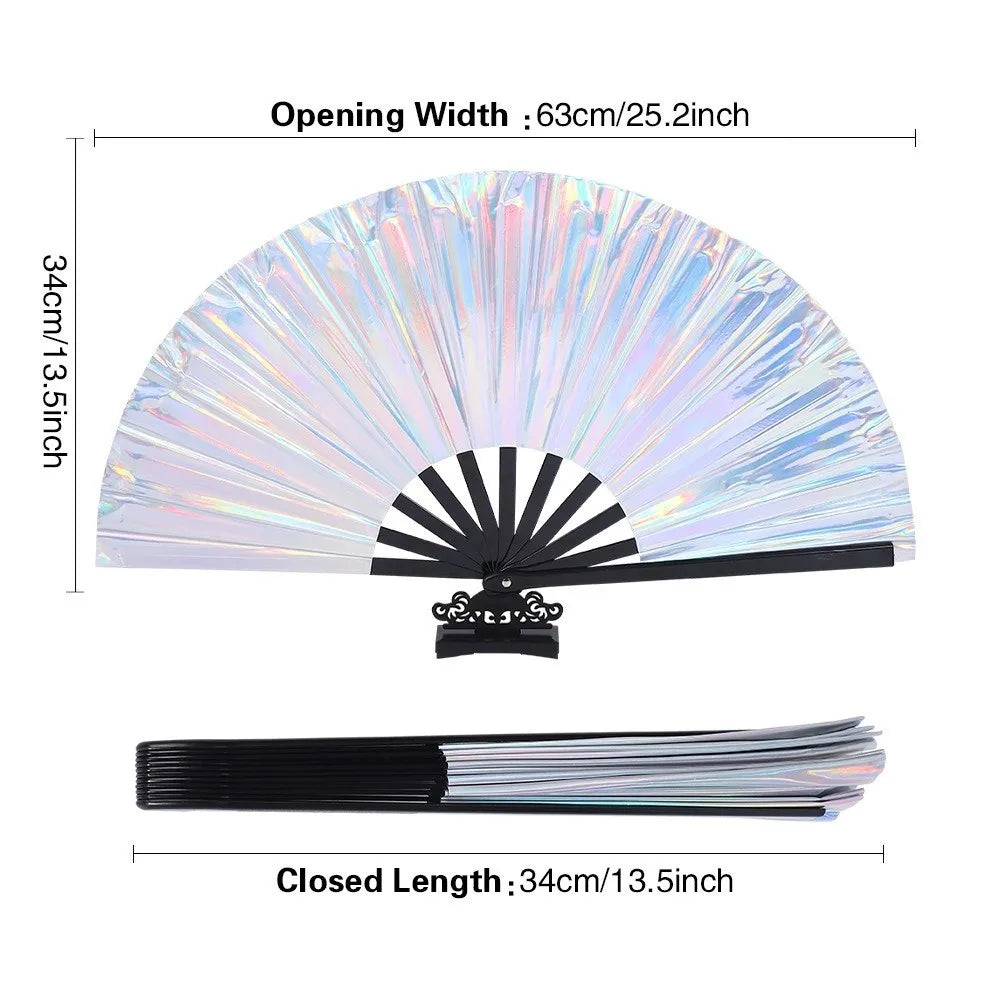 Holographic Folding Fan Large Iridescent Handheld Fan Stage Prop Holographic Folding Fan Nixie