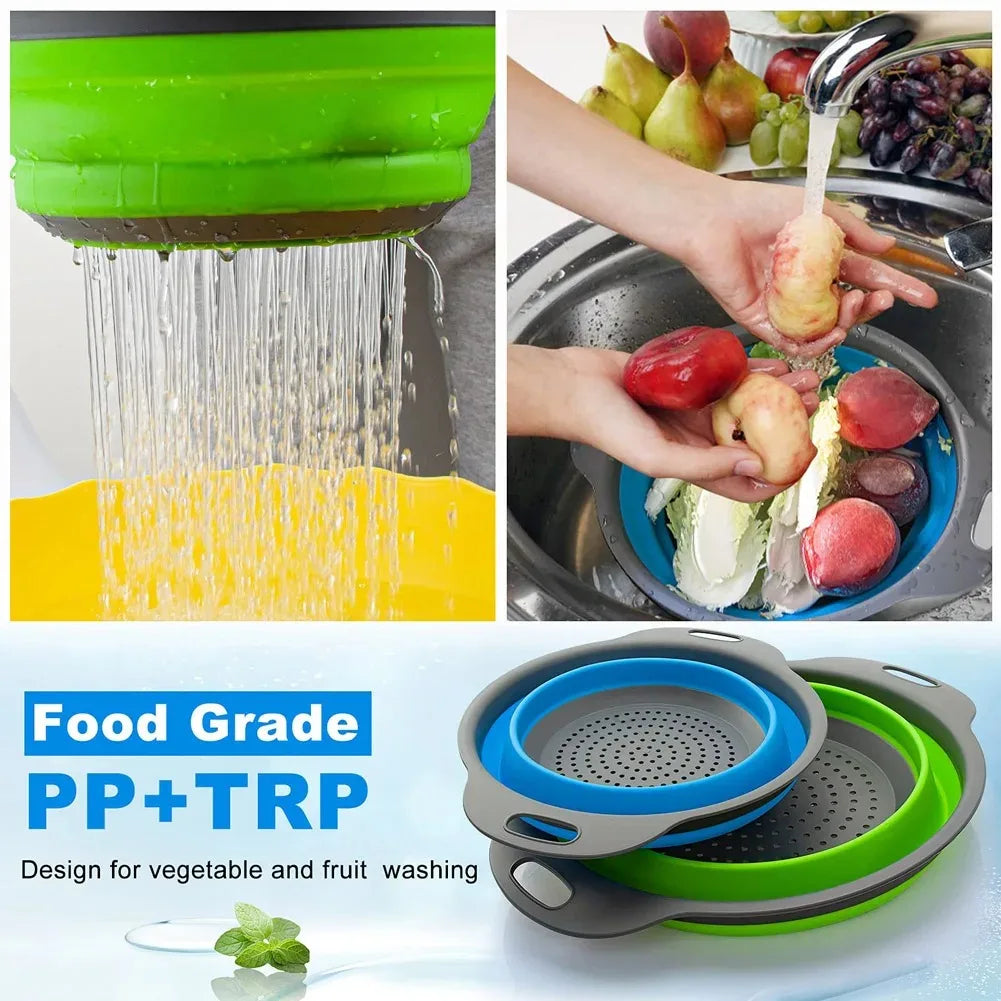 Collapsible Silicone Drain Basket – Foldable Fruit & Veggie Strainer Colander Strainer Basket Nixie