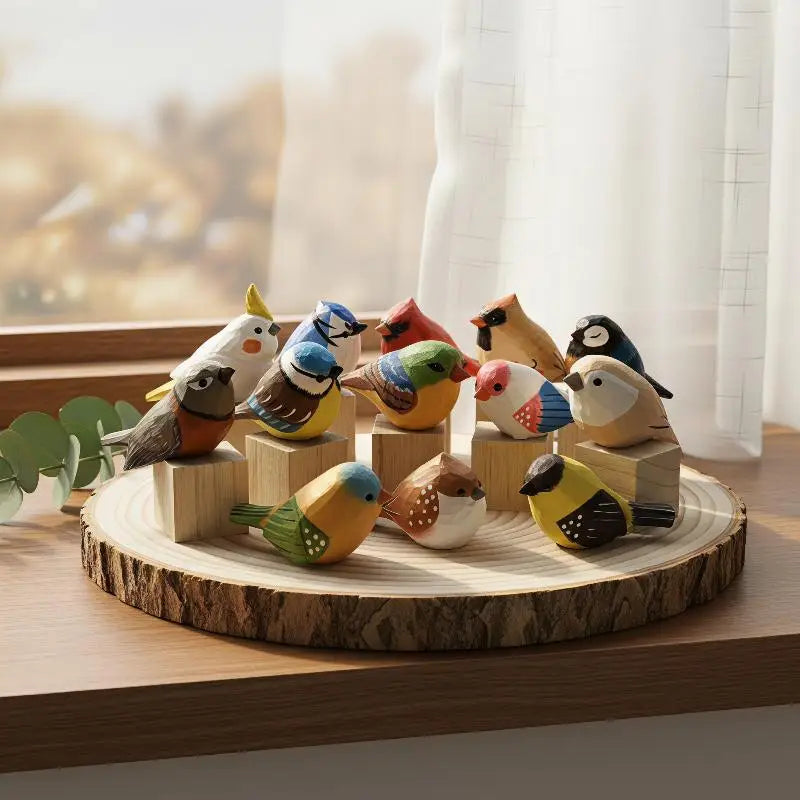 Hand Carved Wooden Bird Figurine – Hand Painted Colorful Decor Wood Bird Figurine Nixie