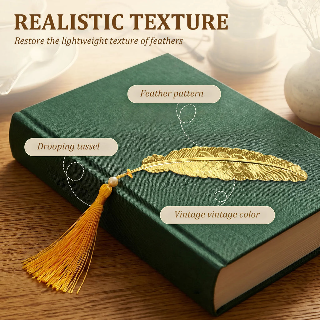 Retro Metal Feather Bookmark with Tassel | Vintage Reader Gift Metal Bookmark Nixie