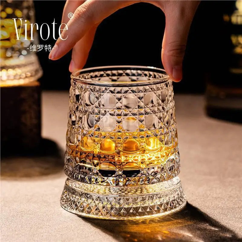 360° Rotating Whisky Tumbler Glass | Crystal Cocktail Drinkware Rotating Whisky Glass Nixie