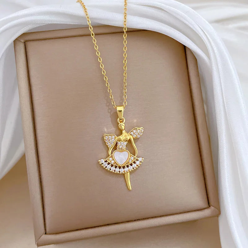 Flower Fairy Pendant Necklace | Gold Stainless Steel Women Pendant Necklace Nixie