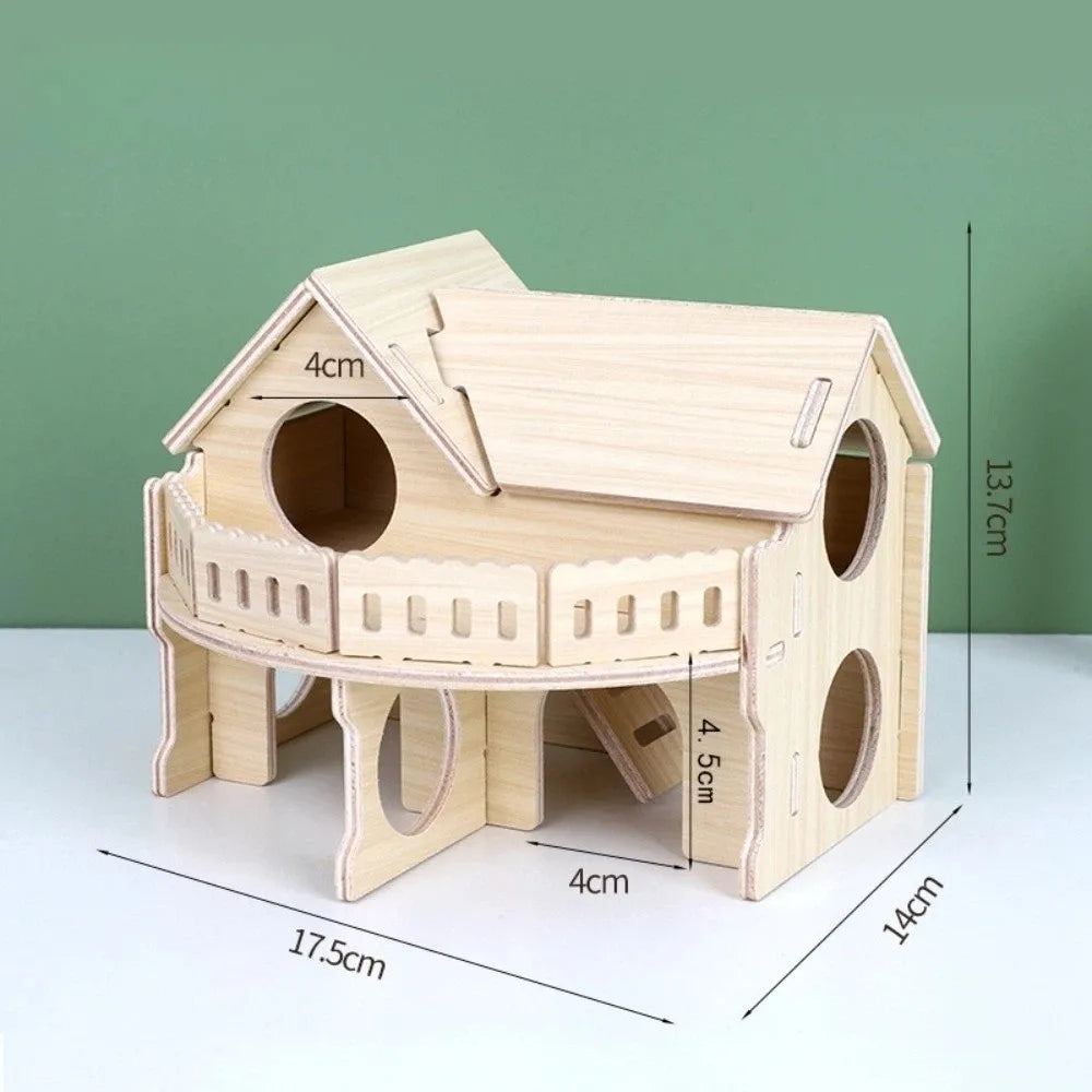 Wooden Hamster Villa – Seesaw, Swing & Climb Cage Toy Small Pet Cage Toy Nixie O