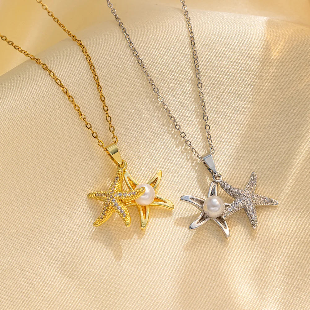 Starfish Pearl Pendant Choker Necklace for Women | Minimalist Pendant Necklace Nixie