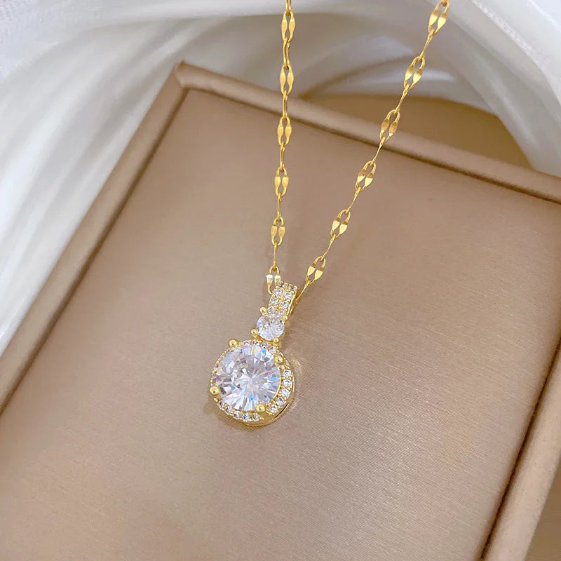 Sparkling Zircon Clavicle Pendant Necklace Gold Plated Women Pendant Necklace Nixie