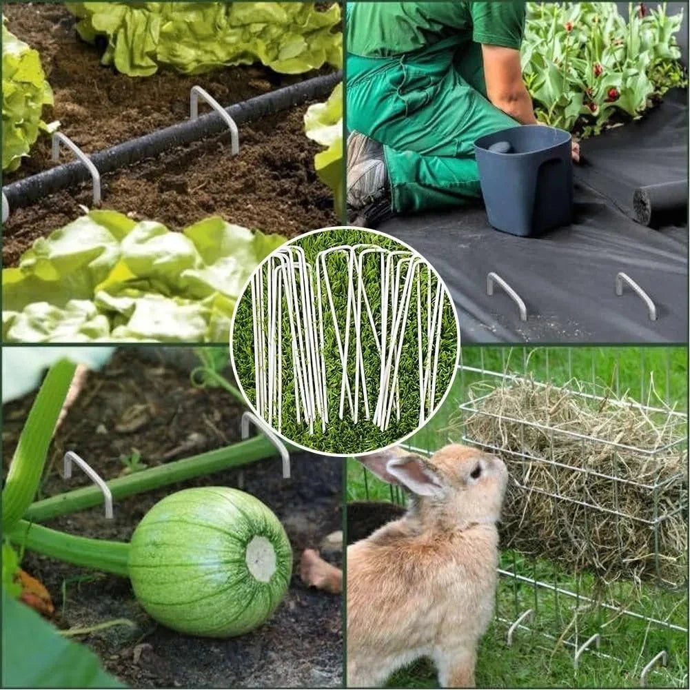50pcs U-Shaped Garden Stakes Heavy-Duty Stainless Steel Landscape Nails Garden Ground Stakes Nixie
