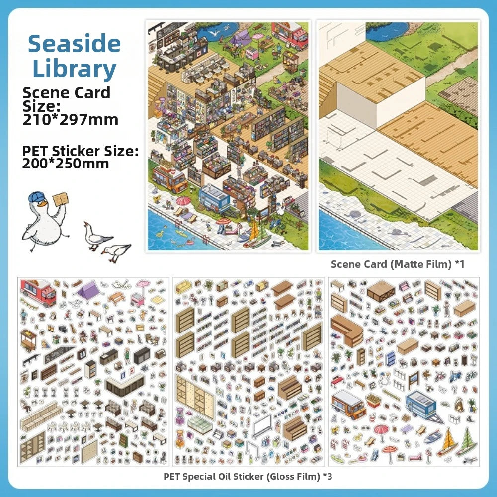 3D Scene Stacking Stickers – Shop Beach Library PET Die-Cut Decorative Stickers Nixie