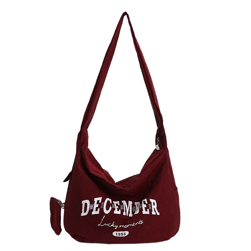 Korean Canvas Crossbody Tote Bag – Large Capacity for Women Canvas Crossbody Tote Nixie Red Wine