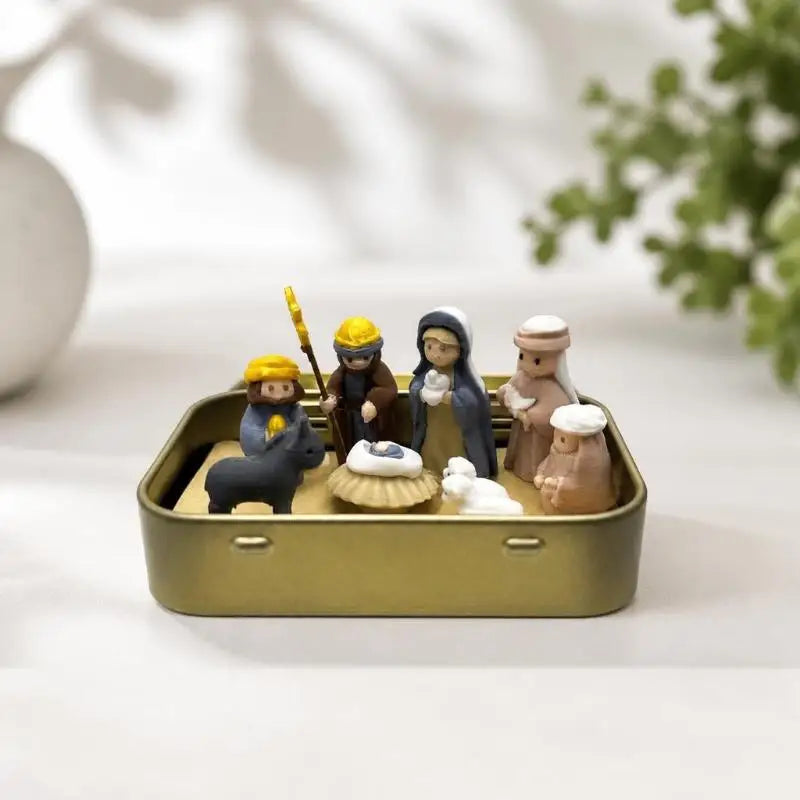 Mini Nativity Scene Set 3D Printed Figurines with Tin Case