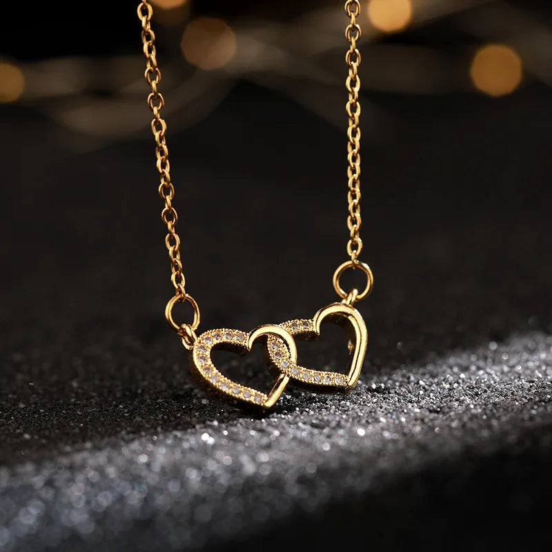Women's Gold Heart Pendant Necklace | Cubic Zirconia Pendant Necklace Nixie