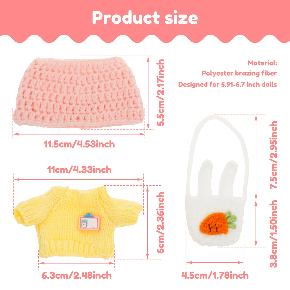 Crochet Doll Clothes Set – Hat, Sweater & Bag for 6" Dolls Doll Clothing Set Nixie Style 2
