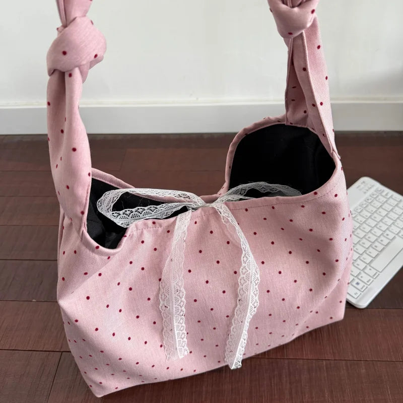Women's Large Canvas Tote Bag – Polka Dot Shoulder Bag Canvas Tote Bag Nixie