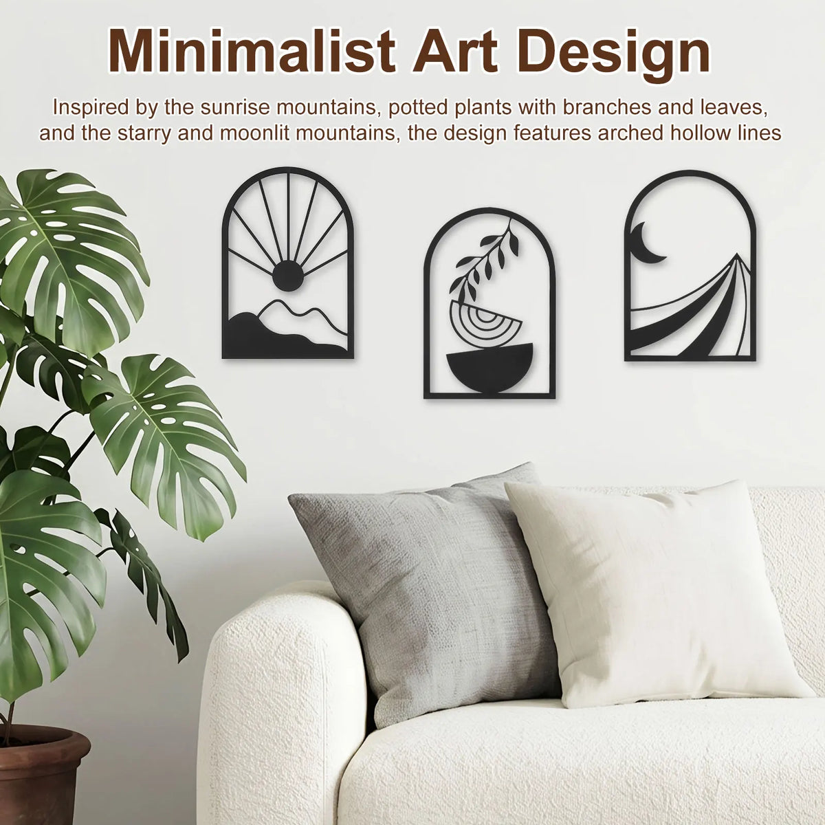 Boho Black Metal Wall Art 3-Piece Minimalist Line Sculpture Metal Wall Art Nixie