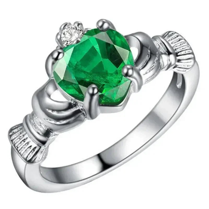 Women's Silver Green Zircon Crown Claddagh Ring | Sizes 6–10 Fashion Ring Nixie