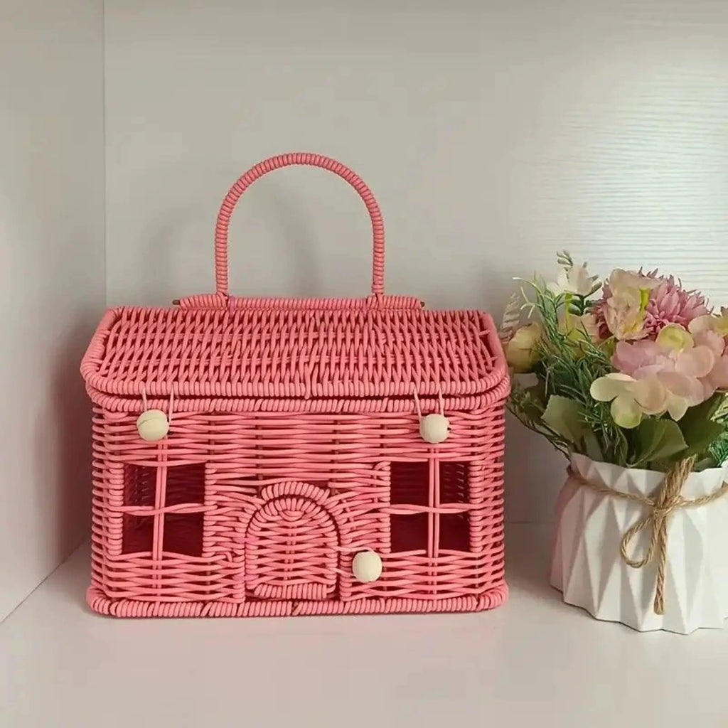 House Shape Rattan Storage Basket with Lid – Rustic Woven Gift Box Woven Storage Basket Nixie