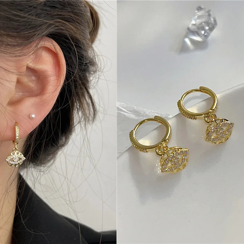 Sparkling Zircon Drop Hoop Earrings – 14K Gold Plated Women Drop Hoop Earrings Nixie