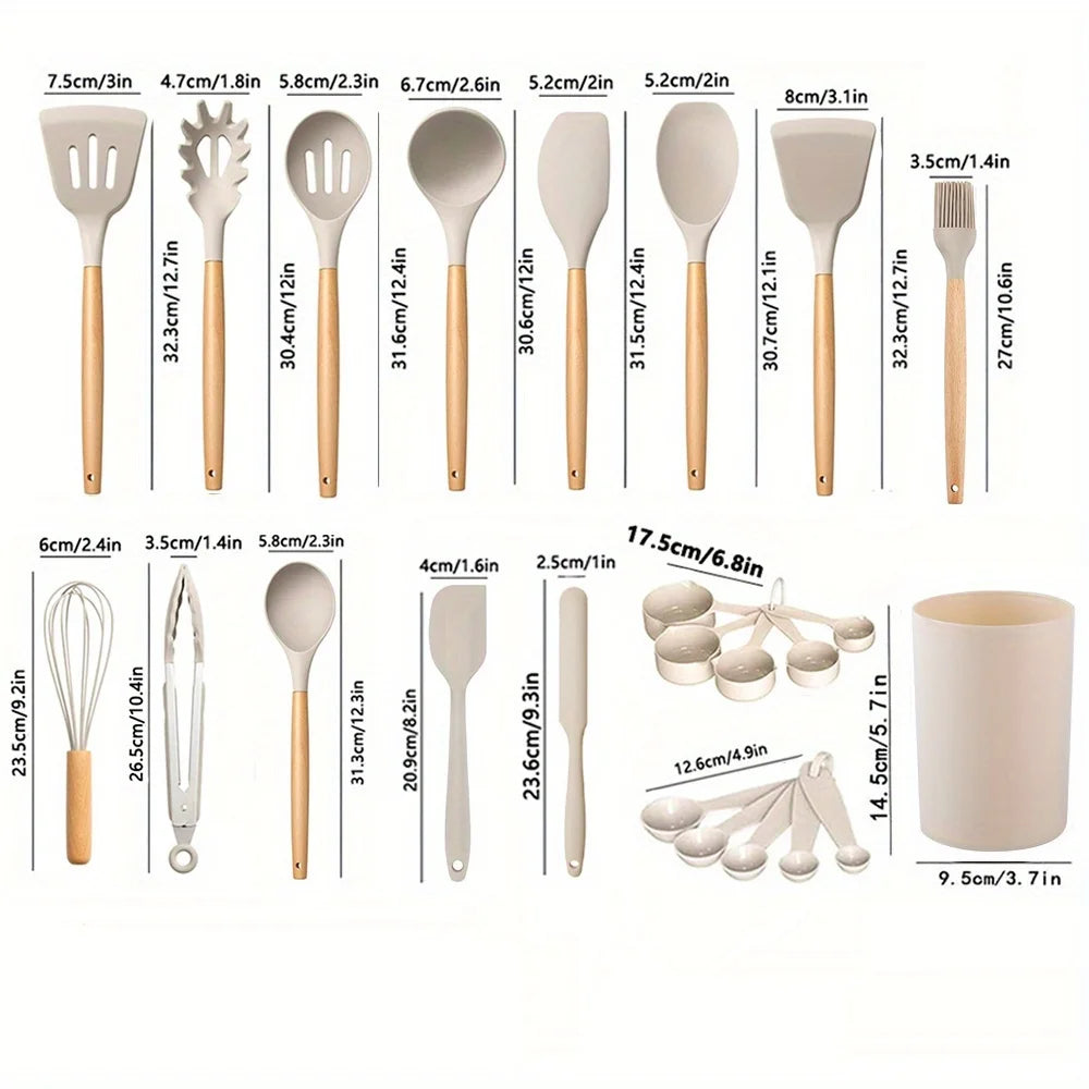 24-Piece Silicone Kitchen Utensil Set – Wooden Handles Kitchen Utensil Set Nixie