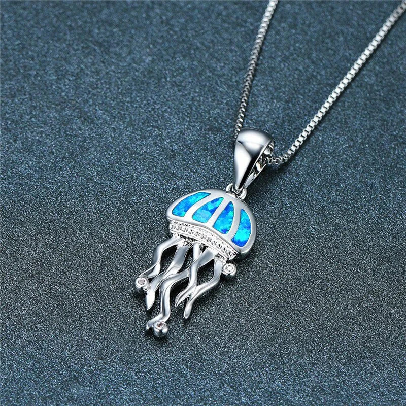 Blue Fire Opal Jellyfish Pendant Necklace | Women's Jewelry Pendant Necklace Nixie