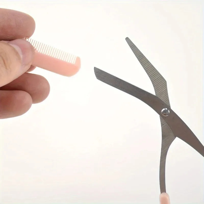 Pink Eyebrow Scissors with Built-In Comb – Stainless Steel Eyebrow Grooming Scissors Nixie