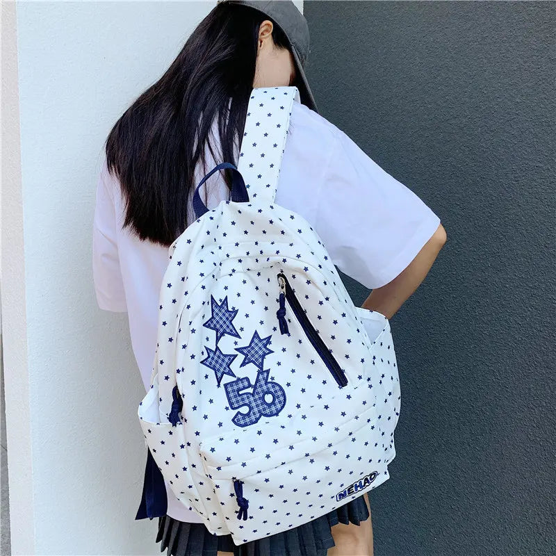 Korean Star Print Backpack – Large Capacity Lightweight Bag Student Backpack Nixie