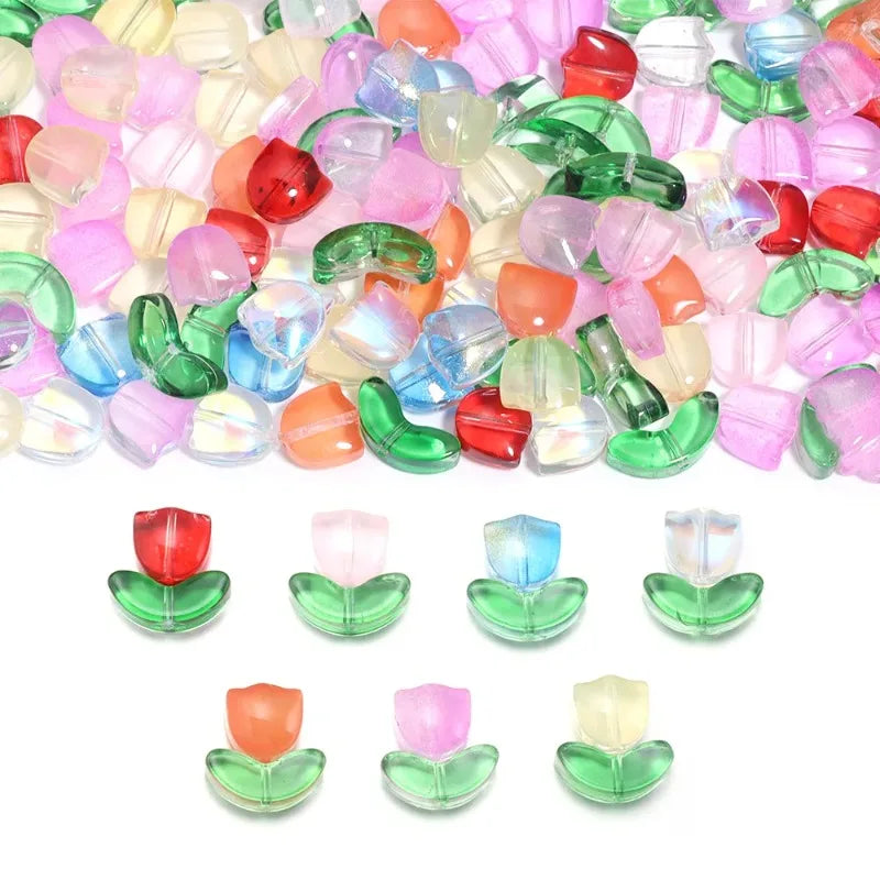 30pcs 9mm Tulip Flower Lampwork Glass Beads for DIY Jewelry Lampwork Glass Beads Nixie 30pcs randomly