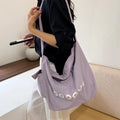 Korean Style Large Canvas Tote Bag – Letter Print Crossbody Canvas Tote Bag Nixie Cyan