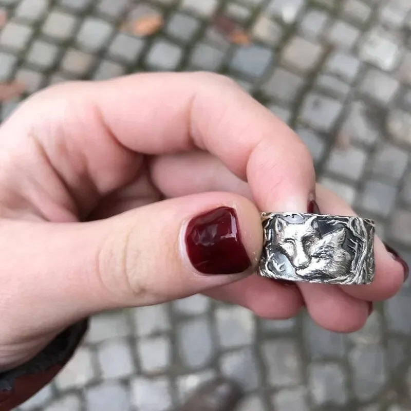 Vintage Silver Plated Wolf Head Ring – Punk Style Sizes 6–10 Fashion Ring Nixie
