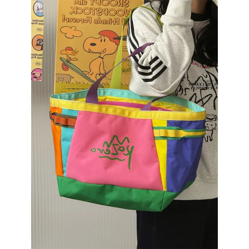 Women's Large Korean Color-Block Shoulder Bag | Nixie Tote Shoulder Tote Bag Nixie