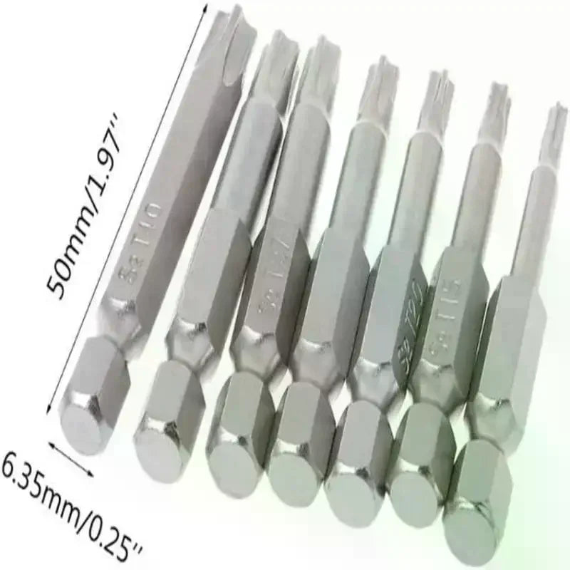 7-Pc S2 Magnetic Torx Bit Set 1/4" Hex T10–T40, 50mm Screwdriver Bit Set Nixie